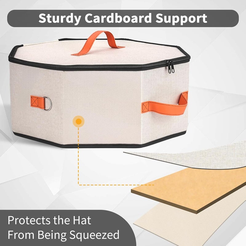 kushon Hat Storage Box for Women & Men, Hardboard Support Hat Boxes with 1 Door Hook Hat Organizer, Cowboy Hat Box for Travel, Hat Bag Hat Case (Beige) - Image 2